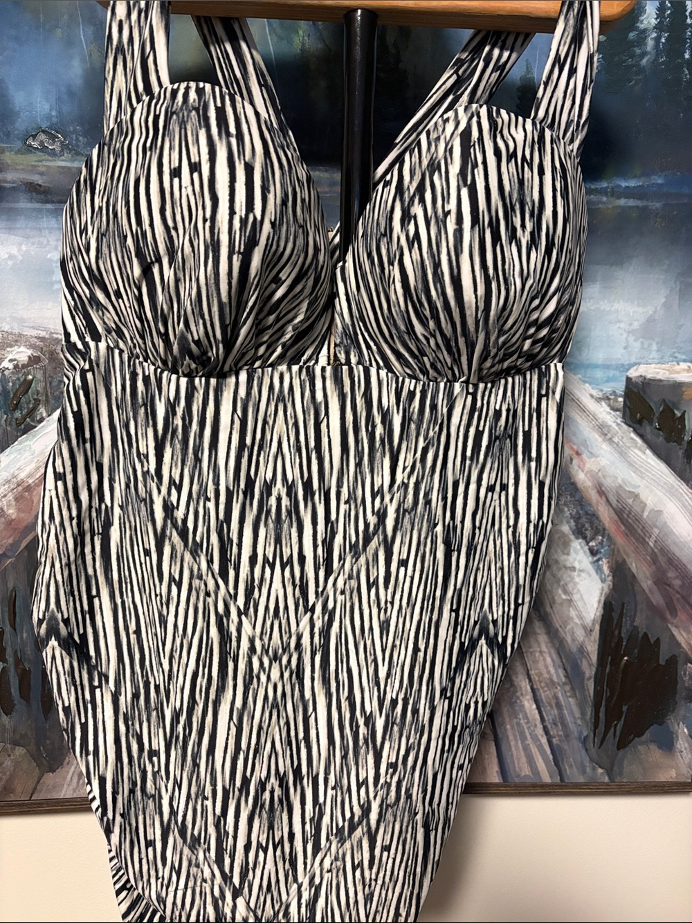Lane Bryant Black and White Patterned One-Piece Swimdress